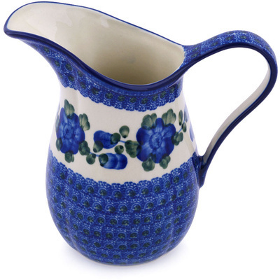 Polish Pottery Pitcher 3&frac12; Cup Blue Poppies