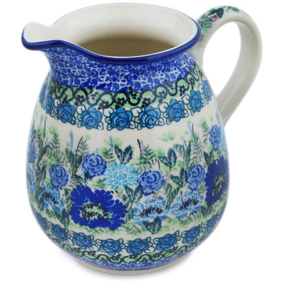 Polish Pottery Pitcher 3&frac12; cups Blue Meadow UNIKAT