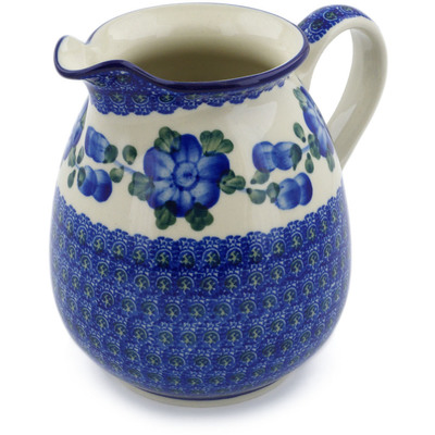 Polish Pottery Pitcher 3&frac12; cups Blue Poppies