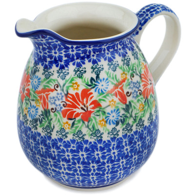 Polish Pottery Pitcher 3&frac12; cups Trumpet Garden UNIKAT