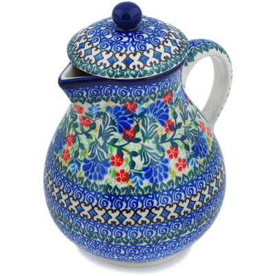 Polish Pottery Pitcher 34 oz Blue Bonnets UNIKAT