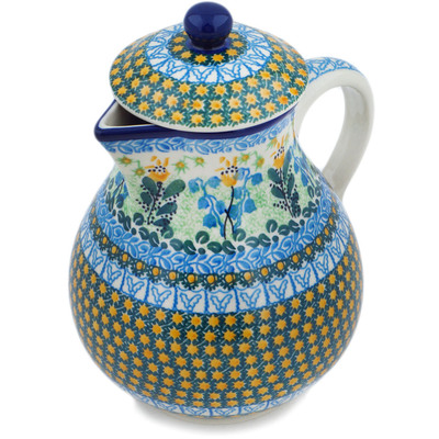 Polish Pottery Pitcher 34 oz Bluebells And Irises UNIKAT