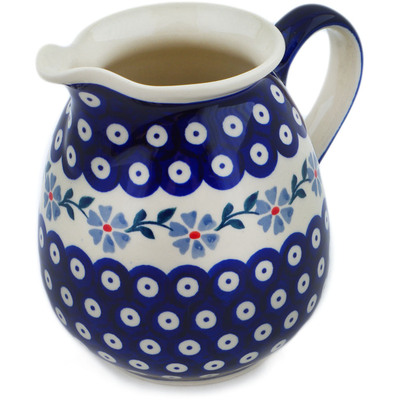 Polish Pottery Pitcher 34 oz Peacock Forget-me-not