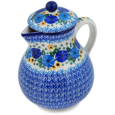 Polish Pottery Pitcher 34 oz Periwinkle Ring UNIKAT