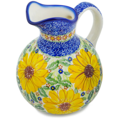 Polish Pottery Pitcher 5 Cup Yellow Petal Bliss