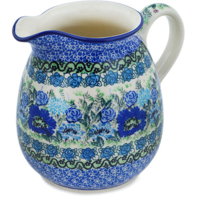 Polish Pottery Pitcher 6 Cup Blue Meadow UNIKAT