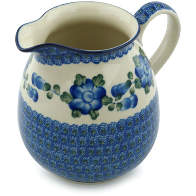 Polish Pottery Pitcher 6 Cup Blue Poppies