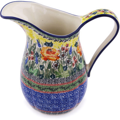 Polish Pottery Pitcher 6 Cup Copper Rose Meadow UNIKAT
