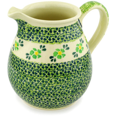 Polish Pottery Pitcher 6 Cup Lime Flowers