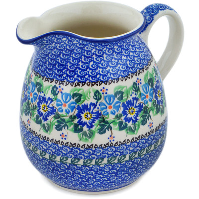 Polish Pottery Pitcher 6 Cup Morning Glory Wreath UNIKAT