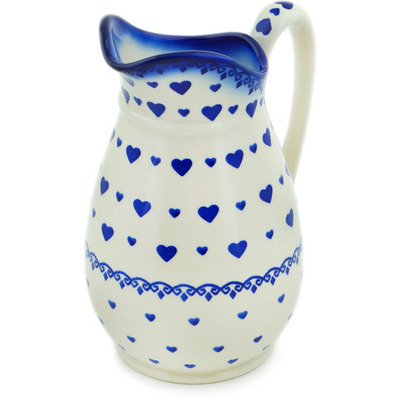 Polish Pottery Pitcher 6 cups Blue Valentine