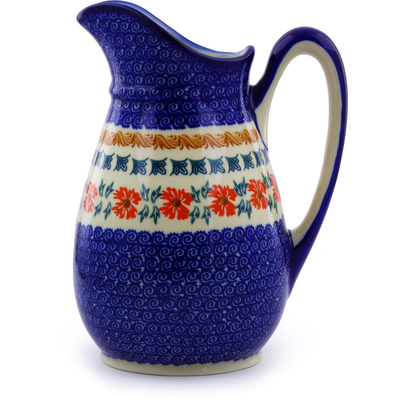 Polish Pottery Pitcher 6 cups Red Cornflower