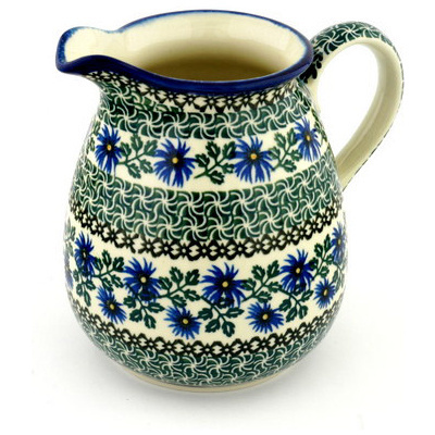 Polish Pottery Pitcher 67 oz Blue Chicory