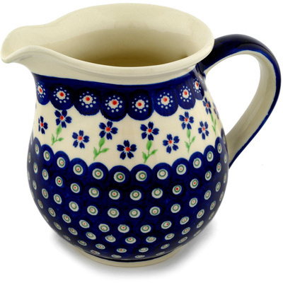 Polish Pottery Pitcher 7 Cup Bright Peacock Daisy