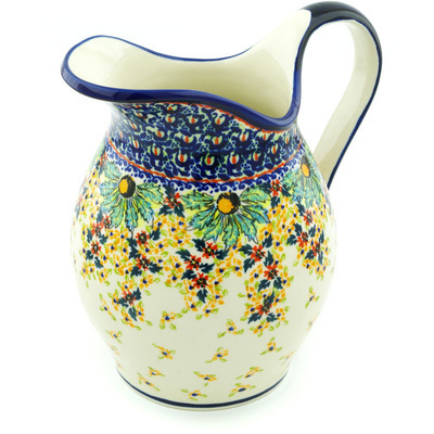 Polish Pottery Pitcher 7&frac34; Cup Garden Flair UNIKAT