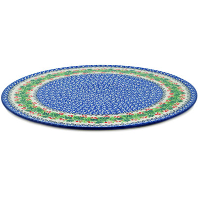 Polish Pottery Pizza Plate 13&quot; Blooming Rowan