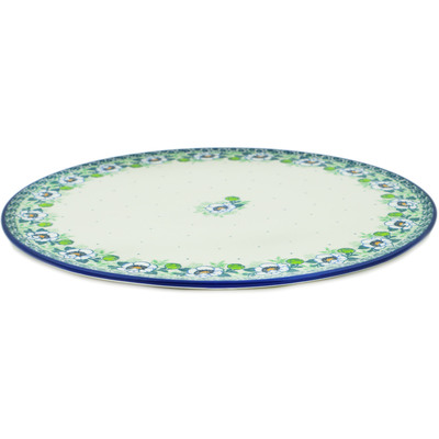 Polish Pottery Pizza Plate 13&quot; Green Flora