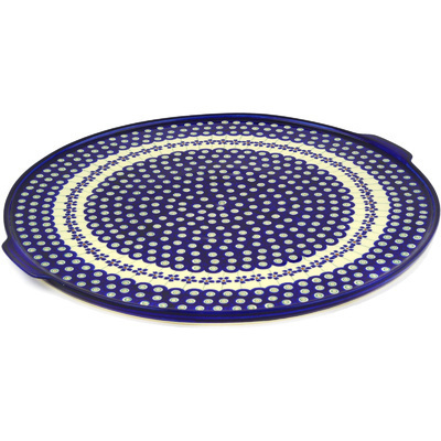 Polish Pottery Pizza Plate 17&quot; Flowering Peacock