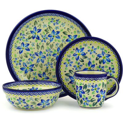 Polish Pottery Place Setting 11&quot; Blue Clematis