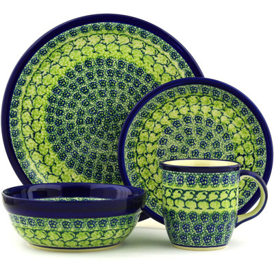 Polish Pottery Place Setting 11&quot; Emerald Forest