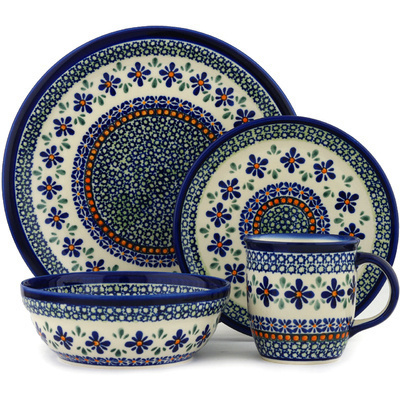 Polish Pottery Place Setting 11&quot; Gingham Flowers