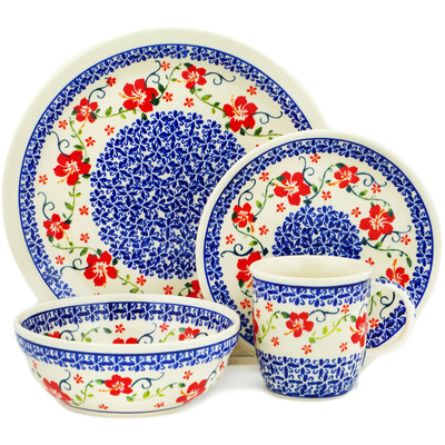 Polish Pottery Place Setting 11&quot; Hibiscus Halo