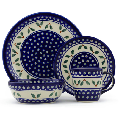 Polish Pottery Place Setting 11&quot; Holly Peacock