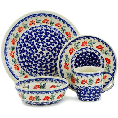 Polish Pottery Place Setting 11&quot; Rain Of Field Poppies
