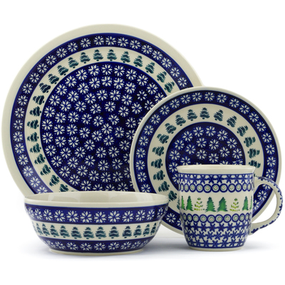 Polish Pottery Place Setting 11&quot; Snowflakes And Pines