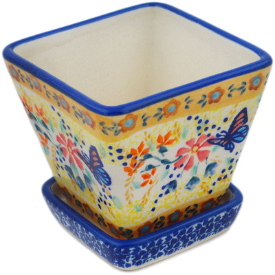 Polish Pottery Planter 3&quot; Butterfly Summer Garden UNIKAT