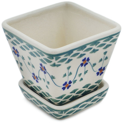 Polish Pottery Planter 3&quot; Lucky Blue Clover