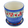 Polish Pottery Planter 6&quot; Delicate Red Flowers