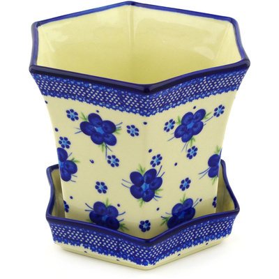 Polish Pottery Planter 8&quot; Bleu-belle Fleur