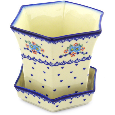Polish Pottery Planter 8&quot; Hearts And Flowers