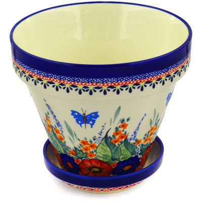 Polish Pottery Planter 8&quot; Spring Splendor UNIKAT