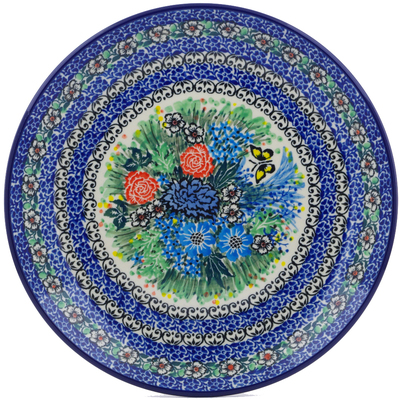 Polish Pottery Plate 10&quot; Baby&#039;s Breath Butterfly UNIKAT