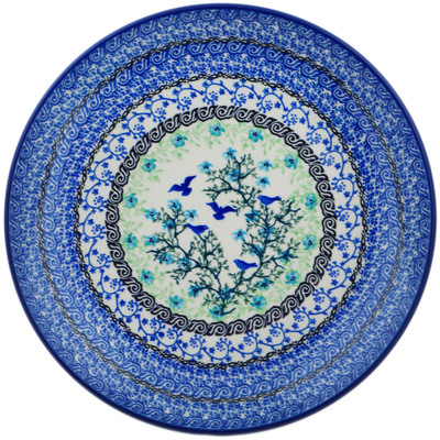 Polish Pottery Plate 10&quot; Blue Bird Flying UNIKAT