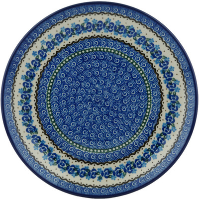 Polish Pottery Plate 10&quot; Blue Bud Sea