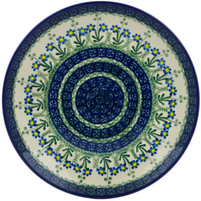 Polish Pottery Plate 10&quot; Blue Daisy Circle
