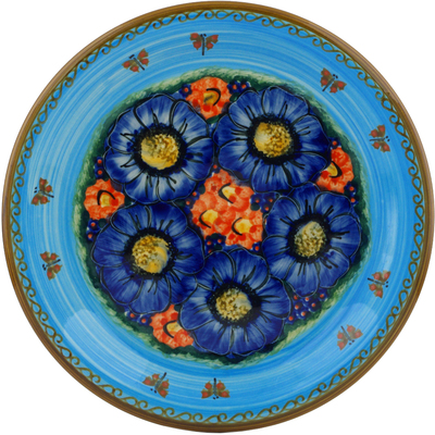 Polish Pottery Plate 10&quot; Blue Garden UNIKAT