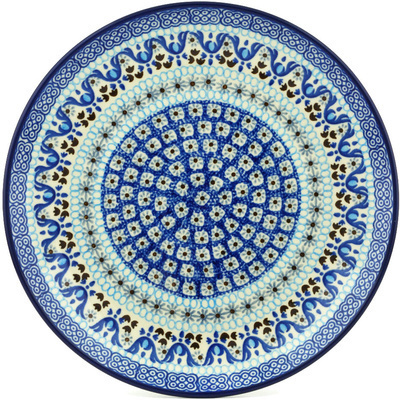 Polish Pottery Plate 10&quot; Blue Ice
