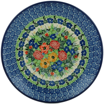 Polish Pottery Plate 10&quot; Blue Peony Meadow UNIKAT