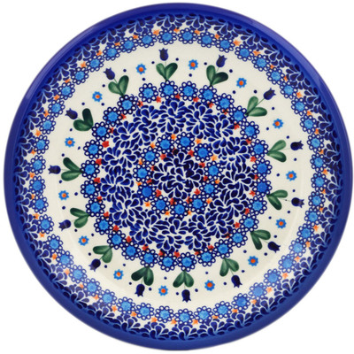 Polish Pottery Plate 10&quot; Blue Tulip Garden UNIKAT