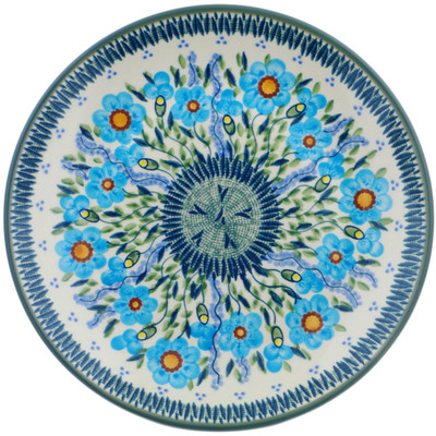 Polish Pottery Plate 10&quot; Bright Blue Happiness UNIKAT