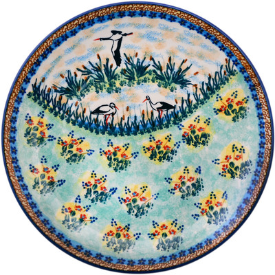 Polish Pottery Plate 10&quot; Cranes In Golden Meadow UNIKAT