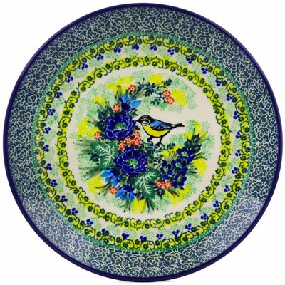 Polish Pottery Plate 10&quot; Finch Garden UNIKAT