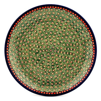 Polish Pottery Plate 10&quot; Green Polka Dot