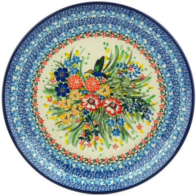 Polish Pottery Plate 10&quot; Hummingbird Meadow UNIKAT