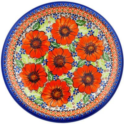 Polish Pottery Plate 10&quot; Orange Zinnia
