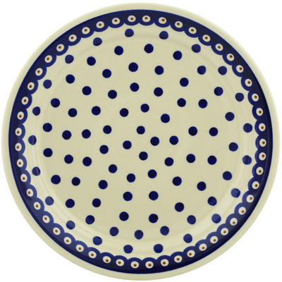 Polish Pottery Plate 10&quot; Peacock Dots